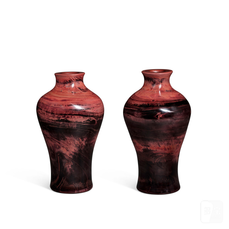 A pair of realgar-imitation glass vases, Marks and period of Tongzhi | 清同治 仿雄黃料瓶一對 《同治年製》款 - 图2
